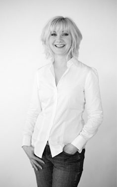 author la larkin in a white shirt black and white photo