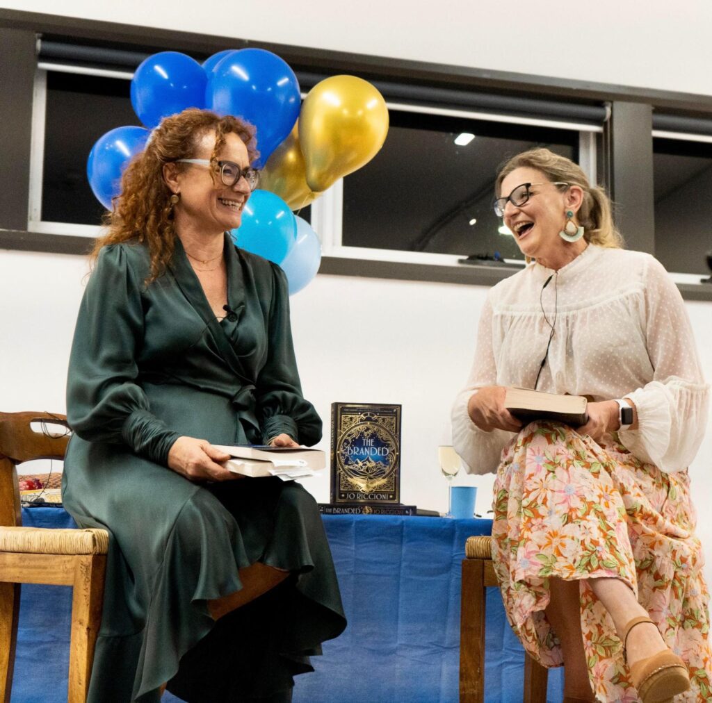 Jo Riccioni (left) at the launch of her novel The Branded, with Australian Writers' Centre presenter Michelle Barraclough. 